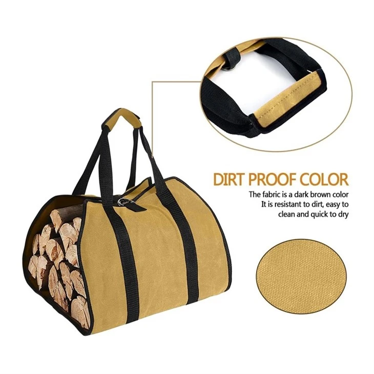 Customized Waxed Canvas Firewood Log Bag For Firewood Packaging